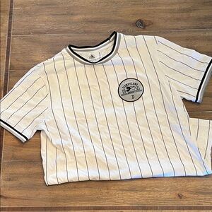 Mickey White/Black Pinstriped Baseball Tee w Embroidered Patch Disneyland Size S
